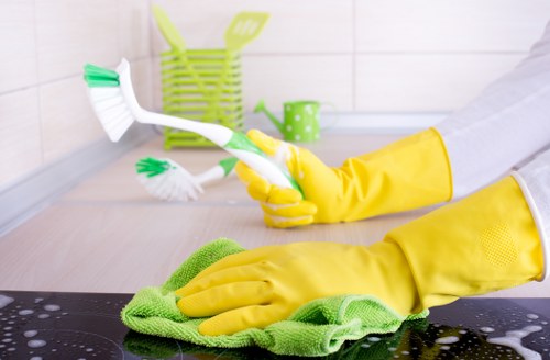 Technician deep cleaning a sofa in a modern home
